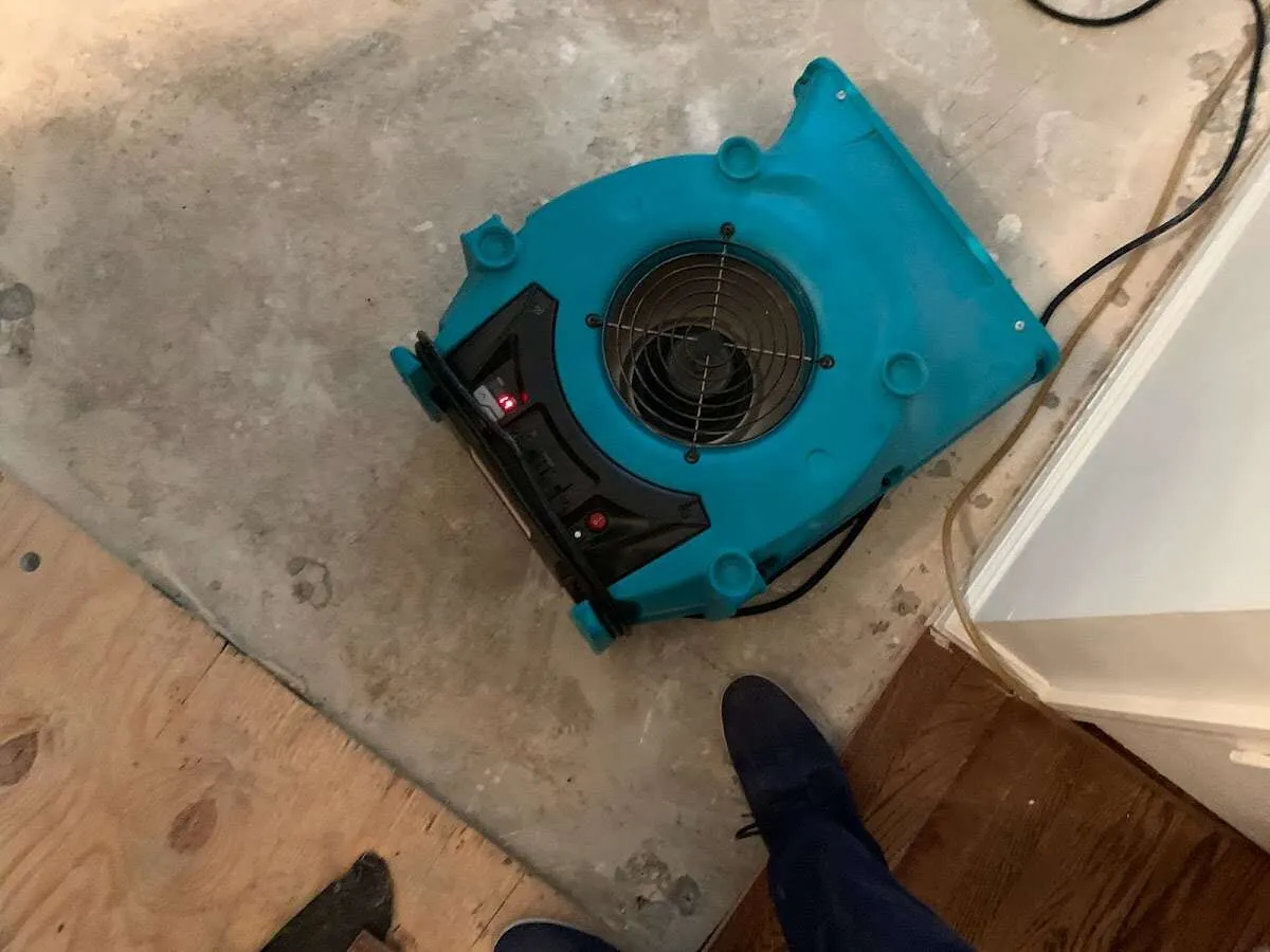Air mover drying subfloor during Leak Detection & Repair in Fort Gratiot
